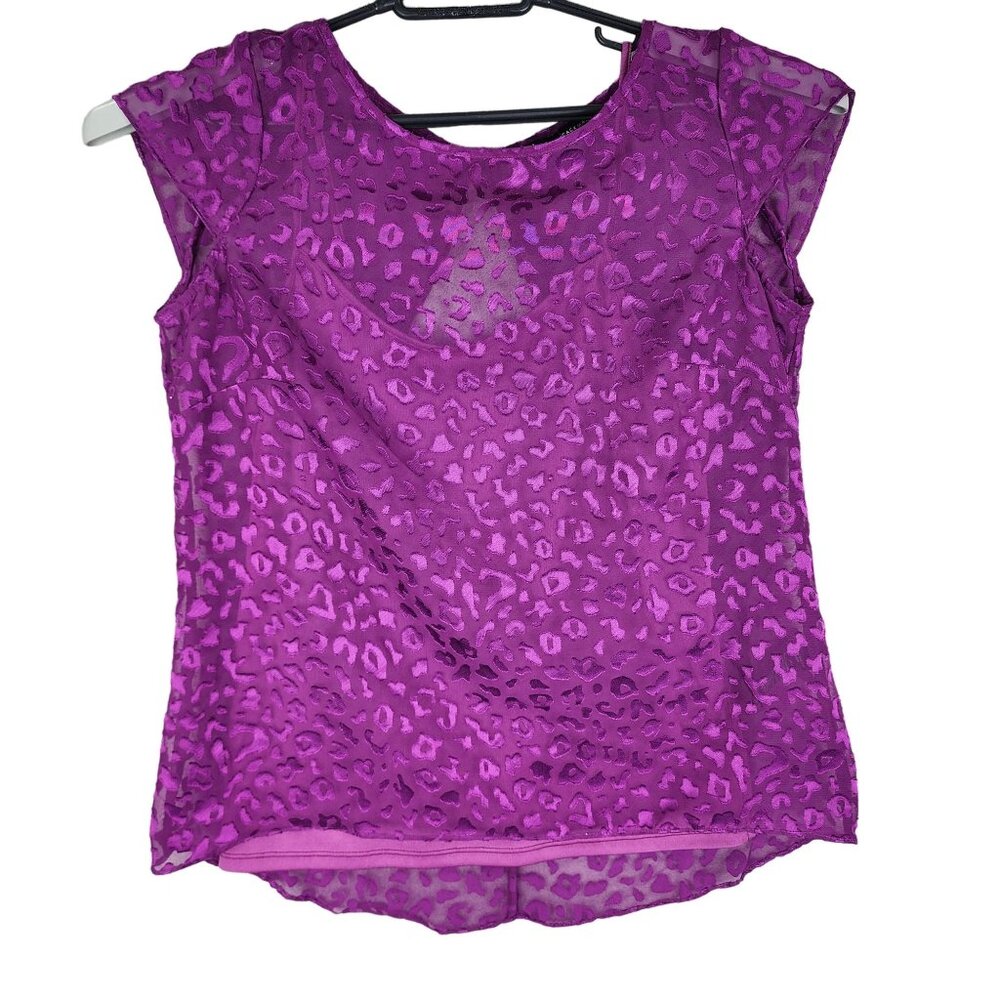 Women's 2pc WHBM Purple Leopard Burnout Sheer Overlay Blouse Top & under tank S